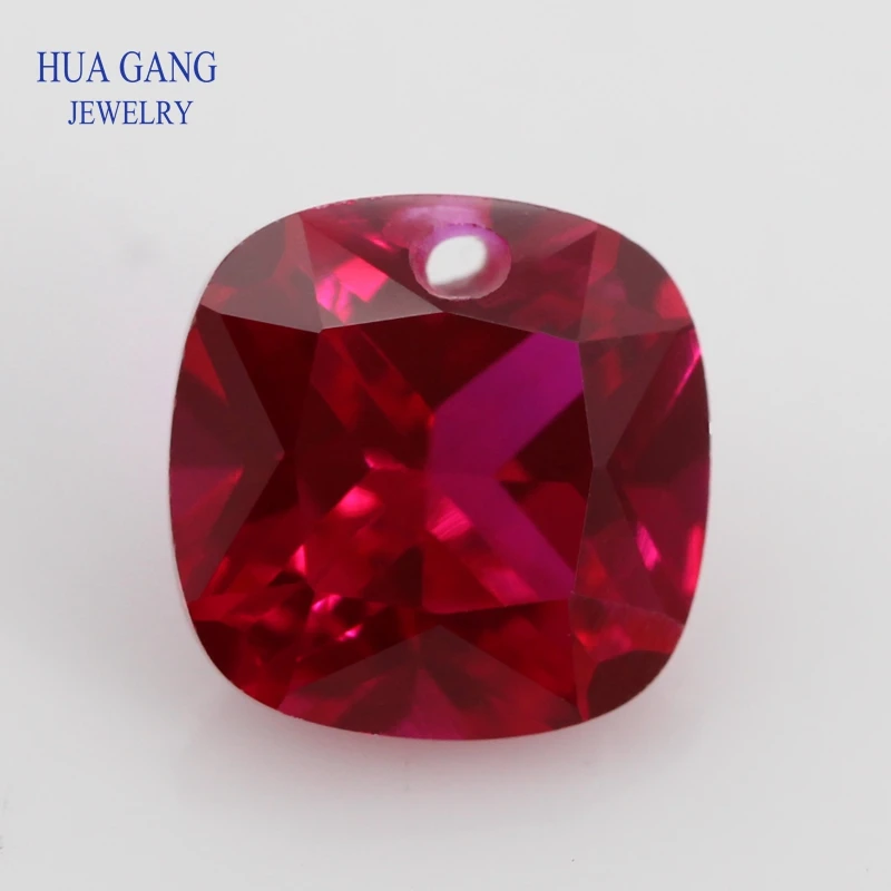 Single Hole AAAAA Cushion Shape 5# Red Synthetic Corundum Stone For Jewerly Making 4x4~10x10 High Quality