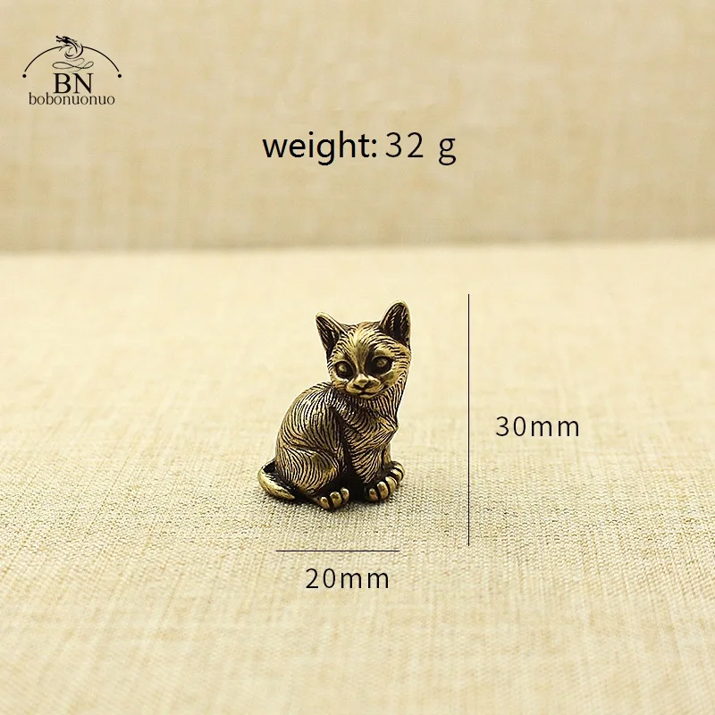 Available Brass Cute Cats Figurines Miniatures Desktop Ornaments Classical Small Animal Tea Pet Home Decors Accessories