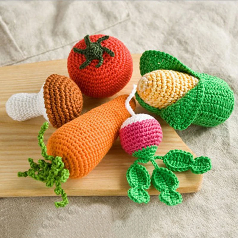 Wool Simulation Vegetables Fruits Toys Knitted Plush Toys Children Play House Pretend Play Vegetables Fruits Props Education Toy