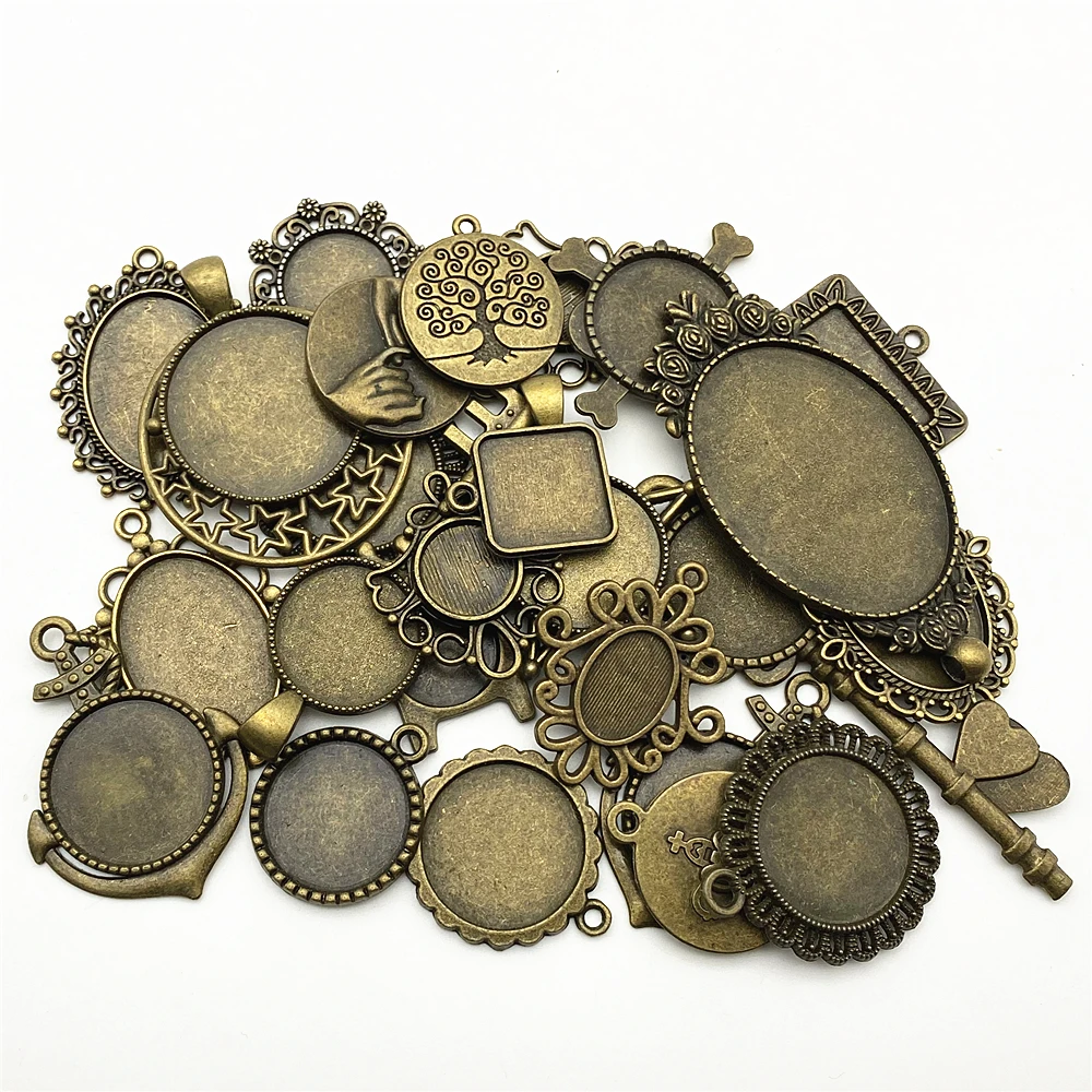 30Gram Blanco Instelling Base Tibetaans Zilver Brons Gemengde Ontwerpen Doorboord Cabochon Base Instellen Charms Hanger Sieraden Maken