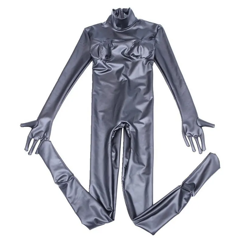 Sexy Cosplay 3D Full Bodysuit Latex Elasitc Sexy Tight Faux Leather Oil Shiny Catsuit Bodycon Jumpsuit With Glove F130