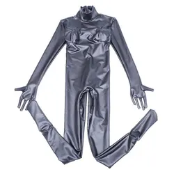 Sexy Cosplay 3D Full Bodysuit Latex Elasitc Sexy Tight Faux Leather Oil Shiny Catsuit Bodycon Jumpsuit With Glove F130