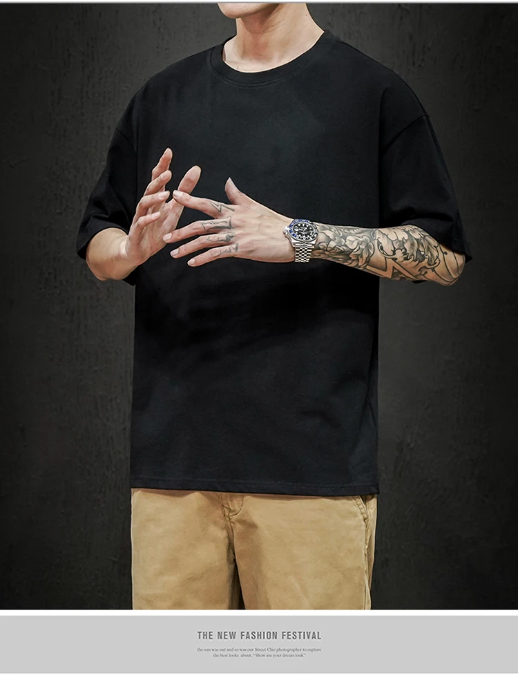 Neue Sommer männer T Shirt Fashion Solid T Shirt Herren Übergroßen Hip Hop Kurzarm Casual Baumwolle Herren Streetwear Top tees – Detail 12