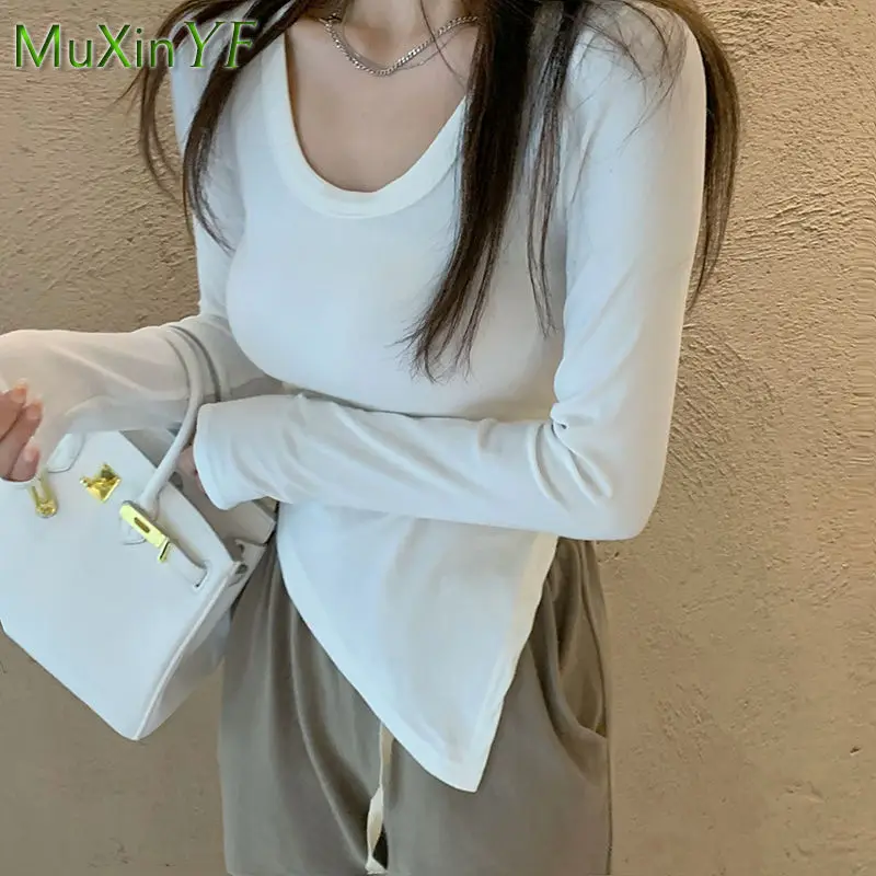 Camisa de fondo para mujer, suéter Delgado Sexy, camisa de manga larga sólida para mujer, Top elegante de moda coreana, Otoño, 2021