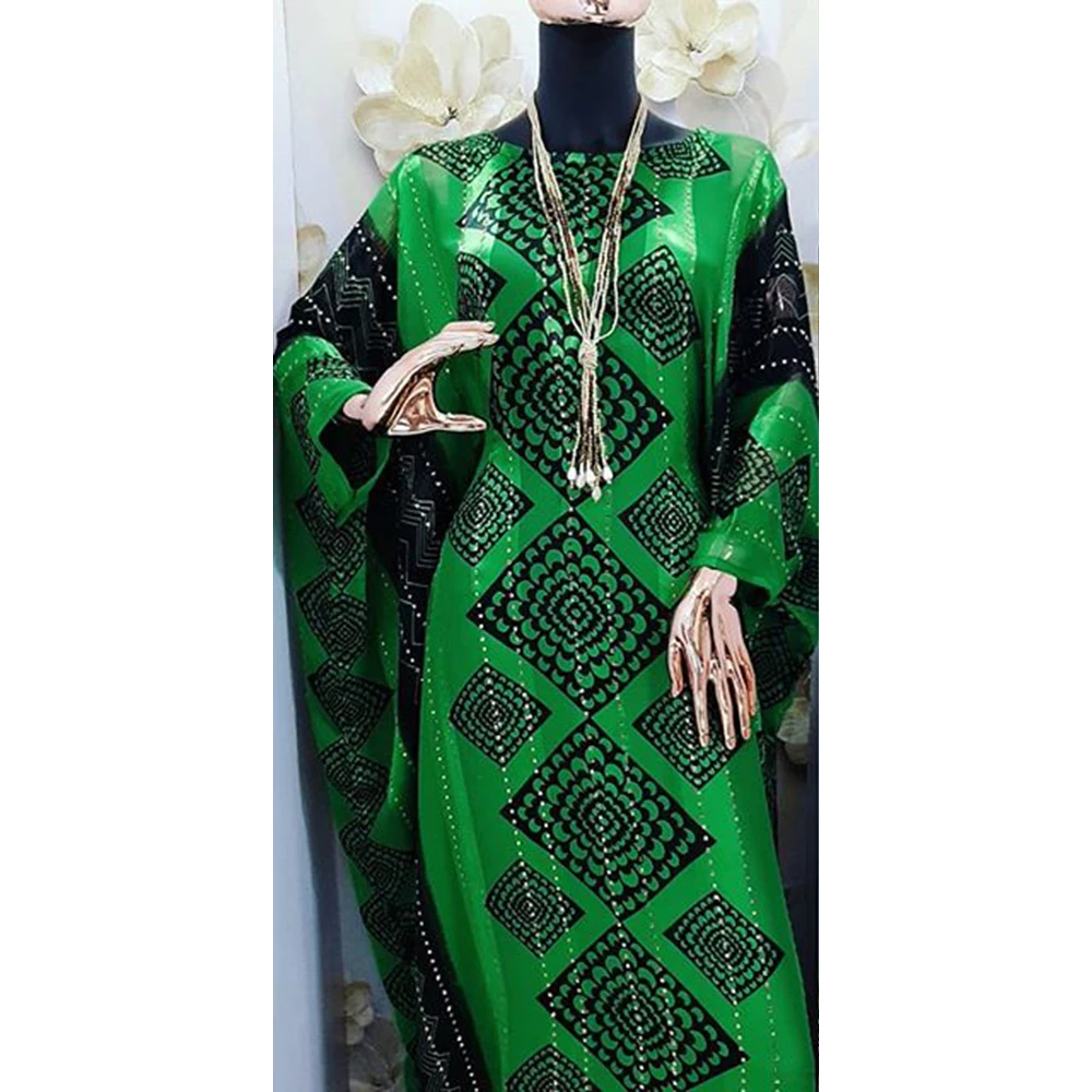 Fashion Muslim Clothes Women High Quality Round Neck Long Batwing Sleeve Loose Dubai Abaya Kaftan Dress Geometry Print For Party