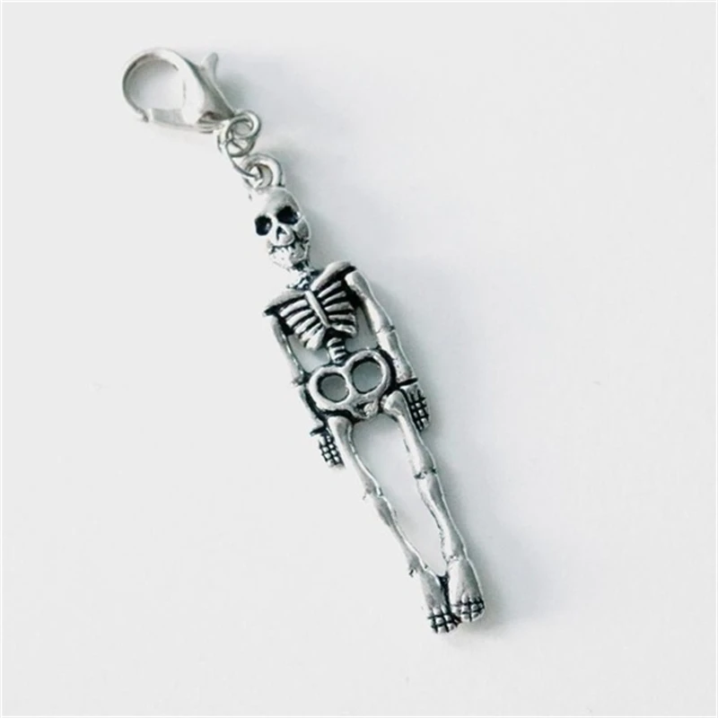 3X Antique Silver Color Skeleton Charm Zipper Pull Skeleton Keychain