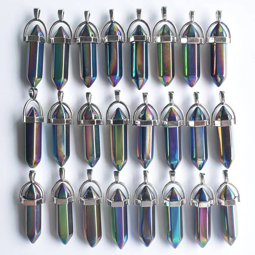 Wholesale 24pcs/lot new Fashion natural Stone colorful pillar Point charms pendants for necklace jewelry making free shipping