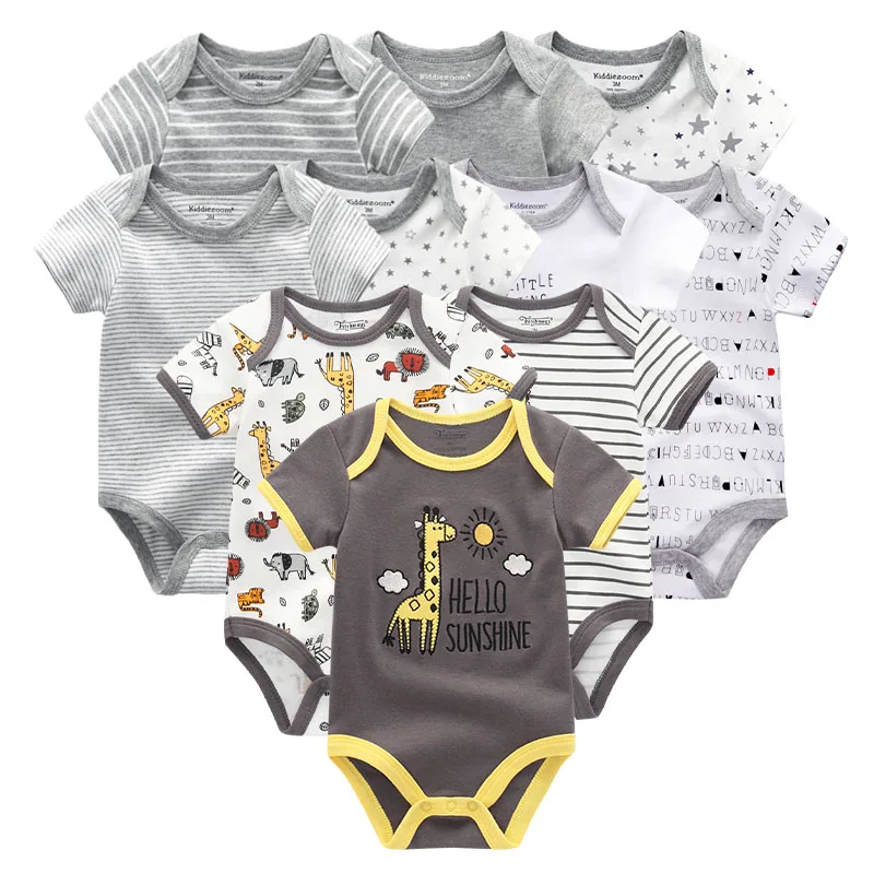 Unisex 10PCS Newborn Baby Girl Clothes 100%Cotton Short Sleeve Jumpsuit 0-12M Baby Boy Clothes Cartoon Print Solid Bebes