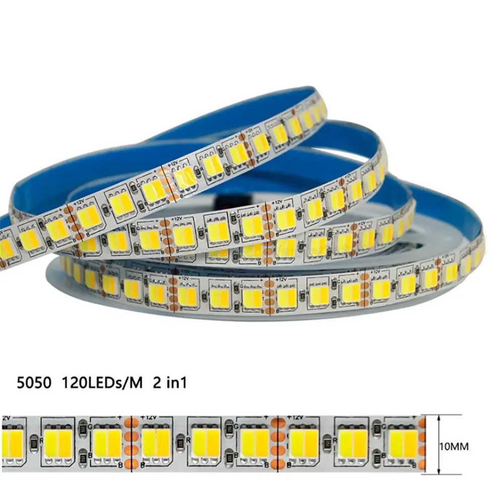 5m 2835 5050 5025 3014 taśma LED CCT 60 led/m 120 led/m 180 led/m podwójny biały ciepły biały i biały 2 w 1 Chip taśma LED 5V 12V 24V DC