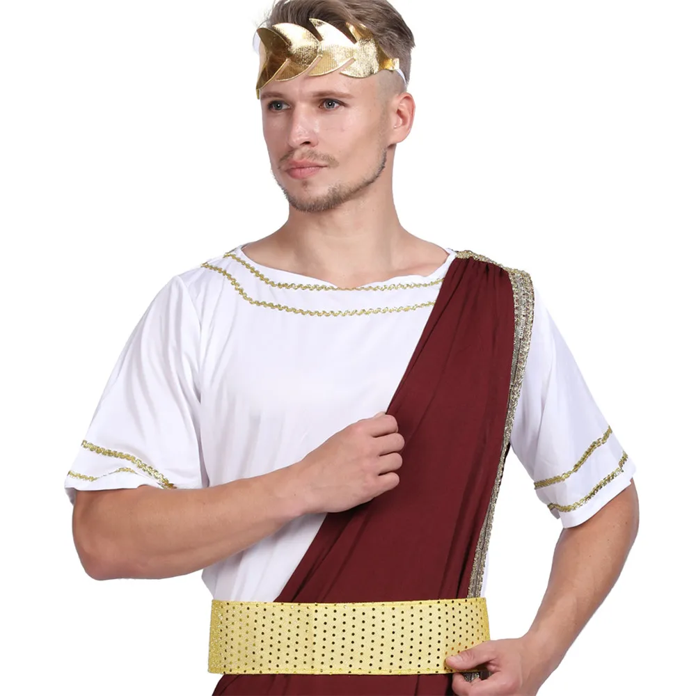 Deluxe Adult Ancient Greek Roman Toga Halloween Men's Caesar Cosplay Costume Carnival Easter Purim Fancy Dress