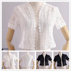 Women summer white Black Short Sleeve Shrug Bolero Lace Bridal Cape Jacket Elegant Wraps Beach Shawl Bridal Bolero