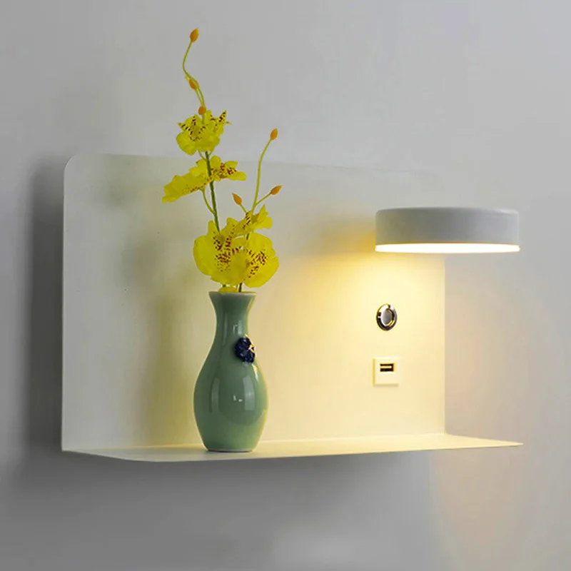 Modern Minimalism Comes With Shelf USB Charging Practical Creative Personality Living Room Bedside Bedroom LED Wall Lamp