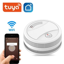 Tuya-Detector de humo inteligente con Wifi, Detector de humo de 80DB, protección contra incendios, aplicación de seguridad para el hogar, Wifi/433