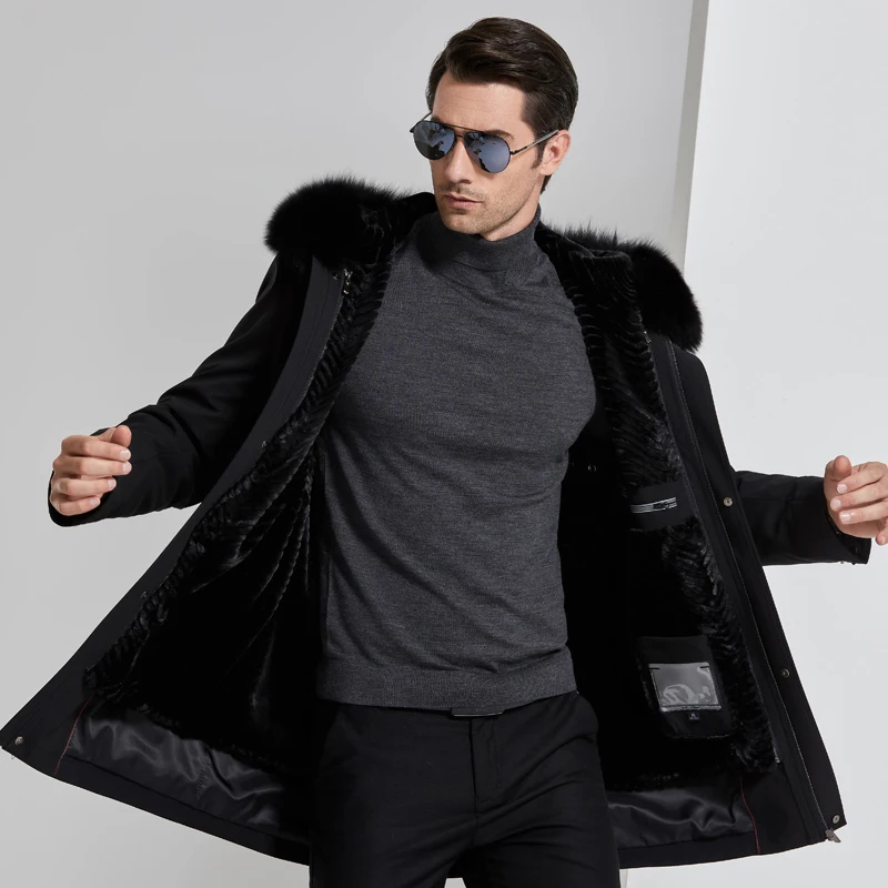 Men Brand Winter Fox Fur Collar Long Thick Parkas Jacket Coat Men Hooded Pockets Outwear Waterproof Jacket Parka Men