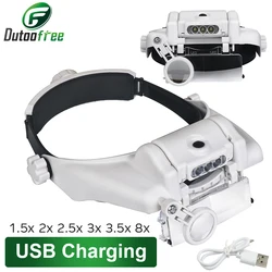 USB Rechargeable Glasses Loupe Watchmaker Repair Tool Glasses Magnifier LED Headband Magnifying Glass 1.5x 2x 2.5x 3x 3.5x 8