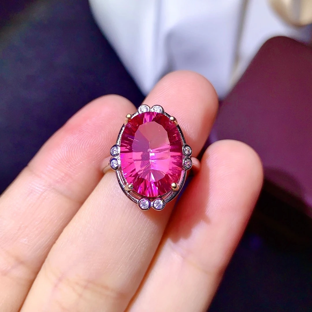 CoLife Jewelry Silver Big Gemstone Ring for Party 10mm*14mm Naturtal Pink Topaz Silver Ring 925 Silver Topaz Jewelry