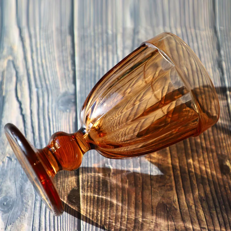 Vintage Colored Goblet, Wine Water Glass, Pressed Blue, Amber Glass Goblets, 360ml 12oz