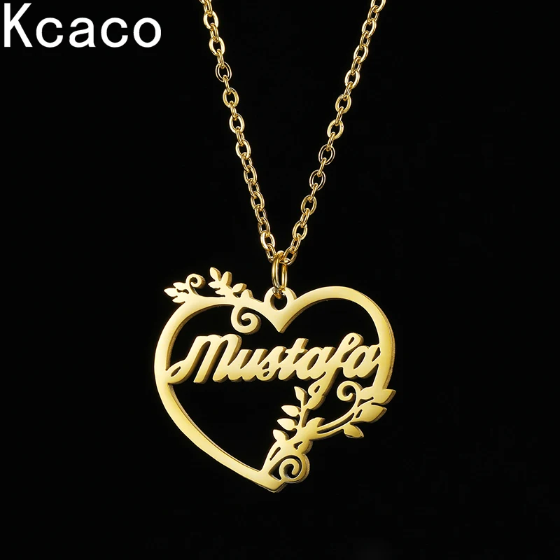 

Custom Name Heart Necklace Stainless Steel Personalized Name Leaf Decoration Pendant Necklaces Choker For Women Jewelry Gifts