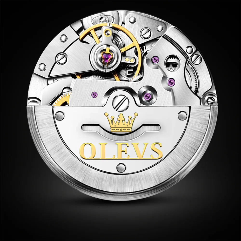 OLEVS Automatic Mechanical Mens Watches Leather Date Waterproof Dress Watch For Men Luxury Fashion Wristwatch Relogio Masculino