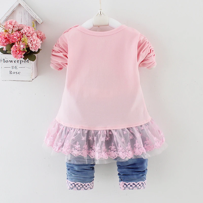 Spring Autumn Infant Toddler Baby Girl Denim Clothing Sets 3 pcs Long Sleeve T Shirt Tops Denim Jacket and Jeans Trousers