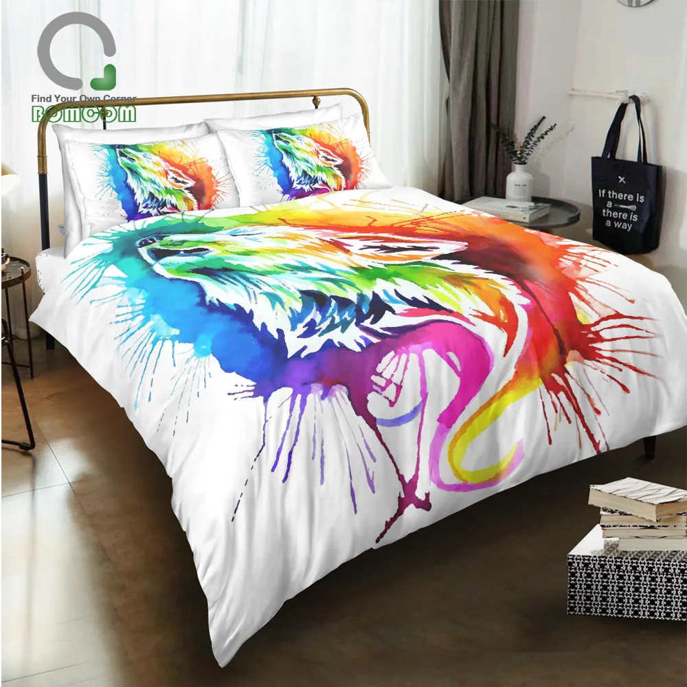 

BOMCOM Digital Printing Bedding Set Wolf Howl Water Color Duvet Cover 100% Microfiber