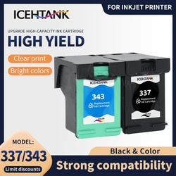 Icehtank-Cartouche d'encre pour imprimante HP, compatible avec les modèles 337, 343, 337, pour les jardins, Photosmart 2575, 8050, C4180, D5160, Deskjet 6940, D4160