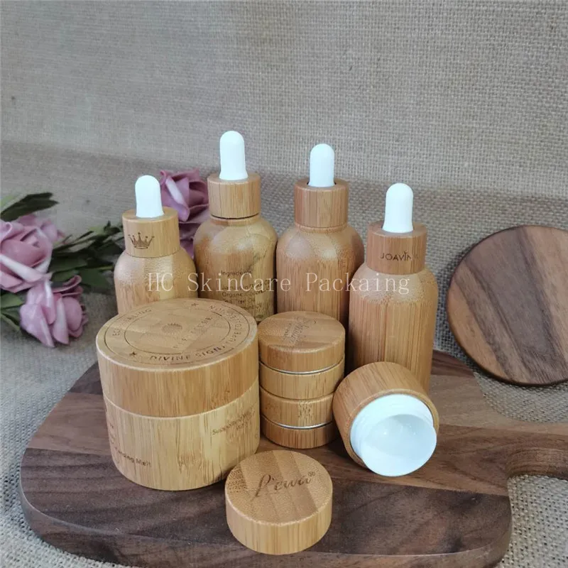 Engraving Logo Bamboo Glass  Dropper Black/White Rubber Bottle Essential Oil Bottles With Pipettes Makeup Sample Container