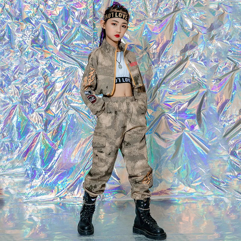 Hip Hop abbigliamento per bambini ragazze Jazz Dance Costume maniche lunghe Camouflage Hip Hop Outfit ragazzi Street Dancing Show Stage Wear BL6857