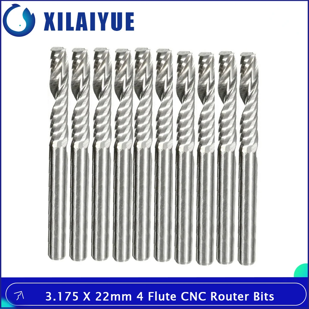 High Quality 10PCS 3.175 X 17mm 4 Flute Spiral Carbide CNC Router Bits Milling Cutter End Mill Cutter Tools