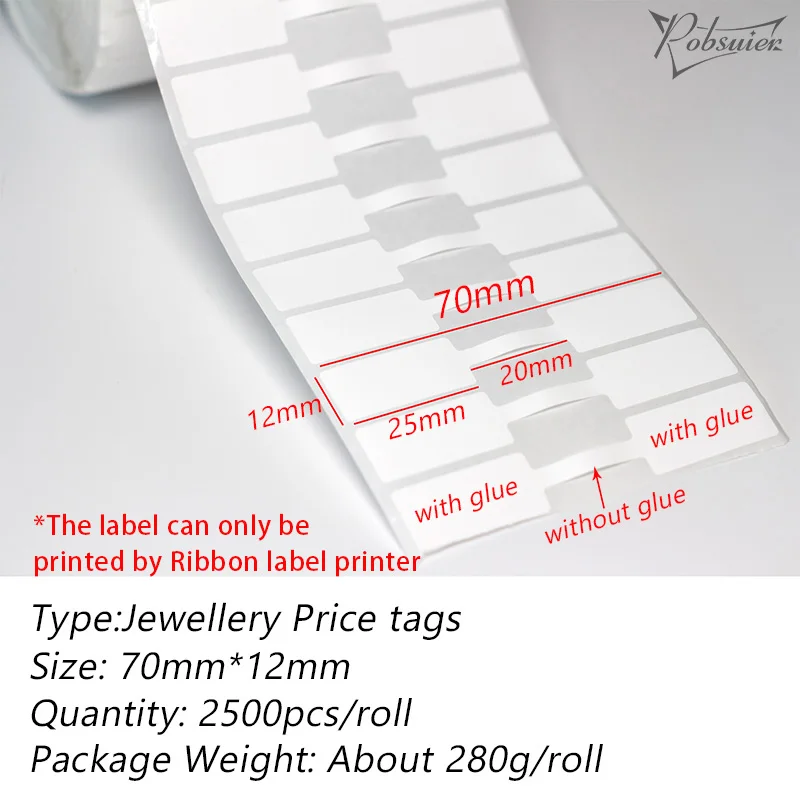 2500pcs/roll Adhesive Paper Stickers Jewelry Price Hang Label Tags for Jewellery Repair Identification 70x12mm