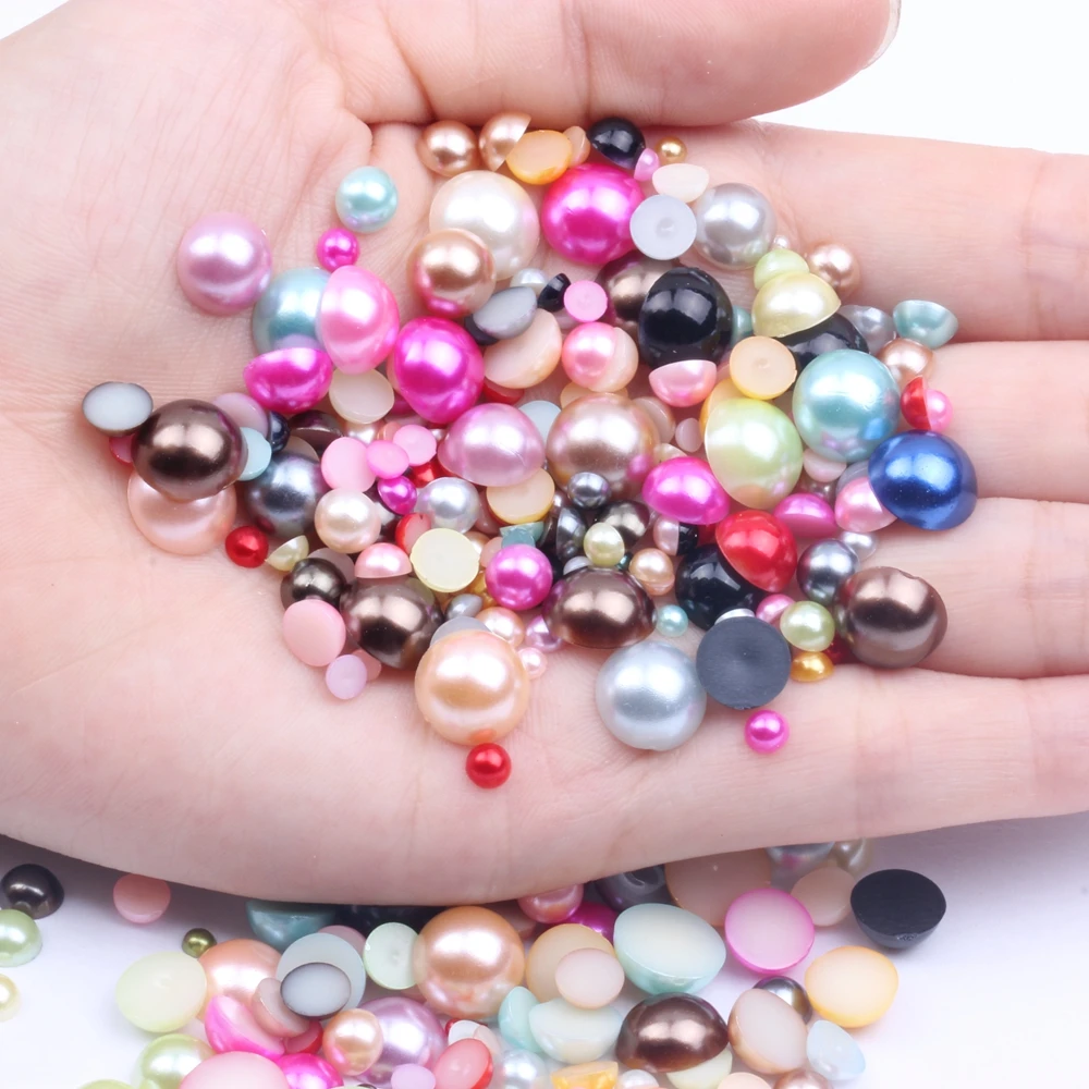 

1000pcs Mixed Sizes Half Round Pearls 2 3 4 5 6 8 10mm Flat Back Nail Bead Supply Wholesale Handwork Material