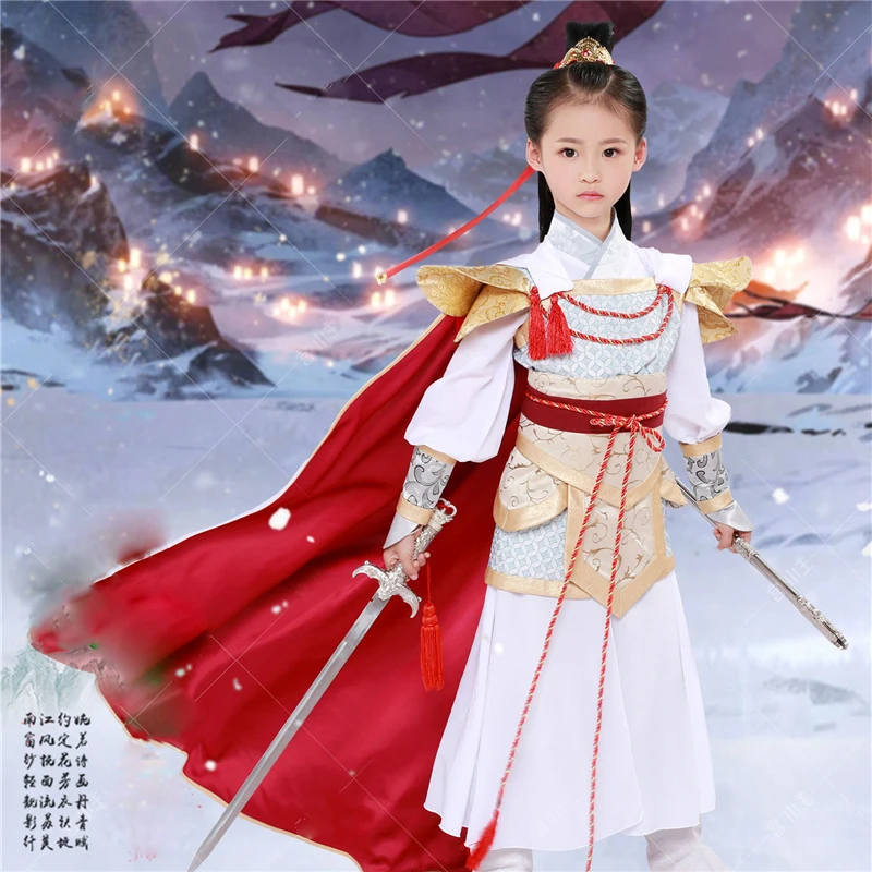 Mu Lan WYJN Little Girl Photography Stage Show Costume Hanfu Female General Performance Cosplay Hanfu for Children's Day