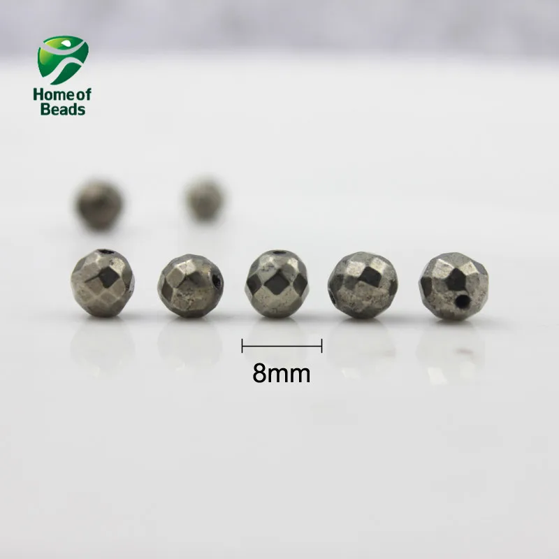 Natural Stone Iron Pyrite Faceted Round Loose Beads 2 3 4 6 8 10 MM Sizes (Sell By Strand) HTK1003