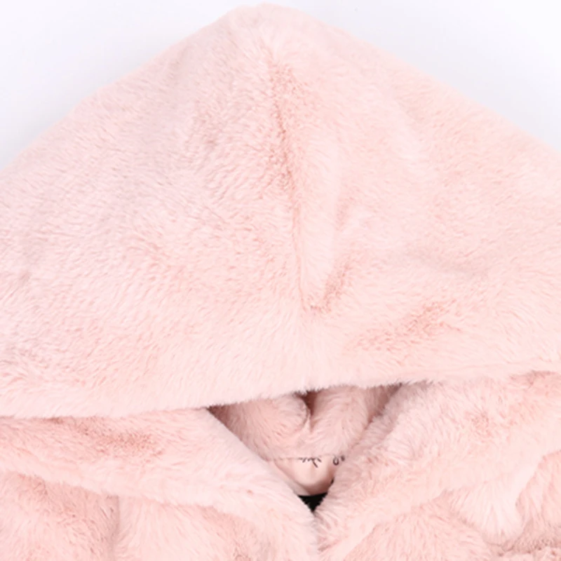 Nerazzurri Autumn Winter Pink Fluffy Soft Light Faux Fur Jacket Women with Hood High Waist Korean Fashion Clothing 2022 6xl 7xl
