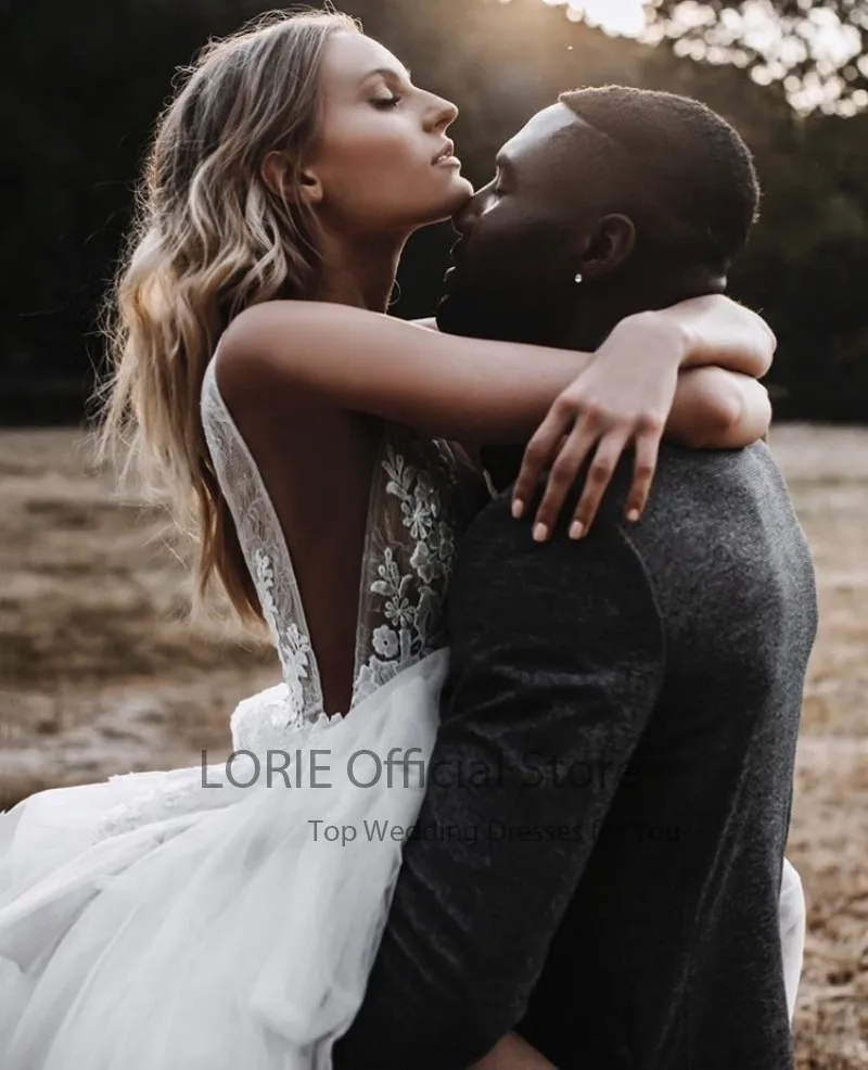 LORIE-vestido de novia bohemio con cuello en V, traje de boda con apliques de encaje de tul, 2021