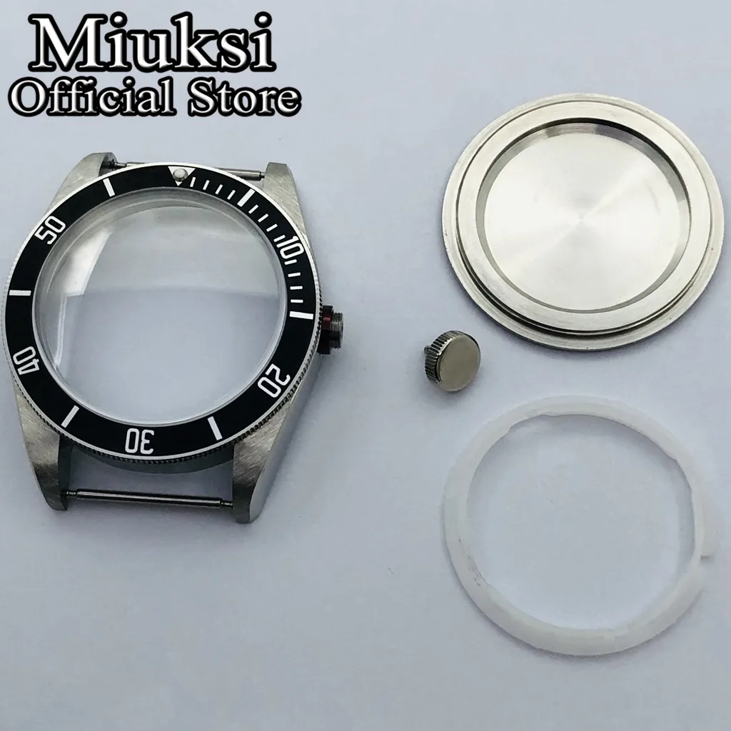 Miuksi 41mm silver solid stainless steel watch case domed sapphire glass fit NH35 NH36 ETA2824 PT5000 Seagull ST2130 movement