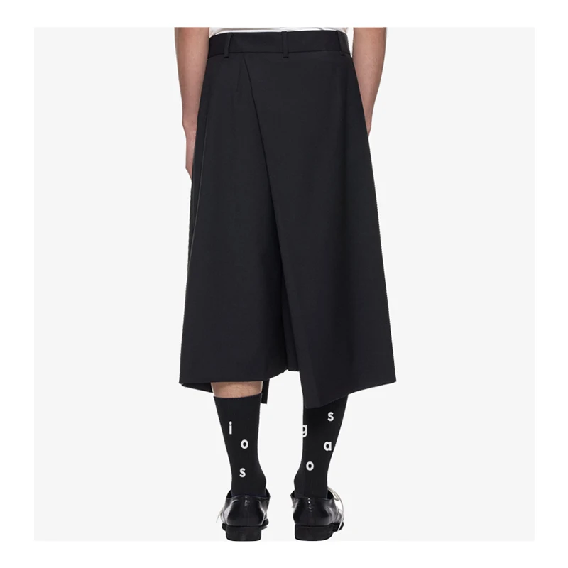 Spring and Autumn men's oblique cut design asymmetrical shape skirt pure color loose wide leg culottes seven straight pants