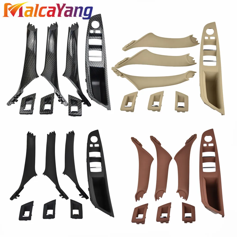 

7PCS Carbon Fiber/Black/Beige RHD Car Interior Door Handle Inner Door Panel Pull Trim Cover for Bmw 5 Serie F10 F11 520 525