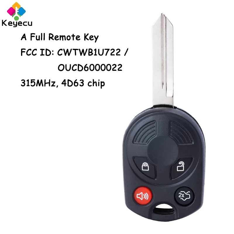 

KEYECU OEM Remote Head Car Key With 4 Button 315MHz 4D63 40Bit Chip for Ford Edge Expedition Mustang Fob CWTWB1U722 OUCD6000022