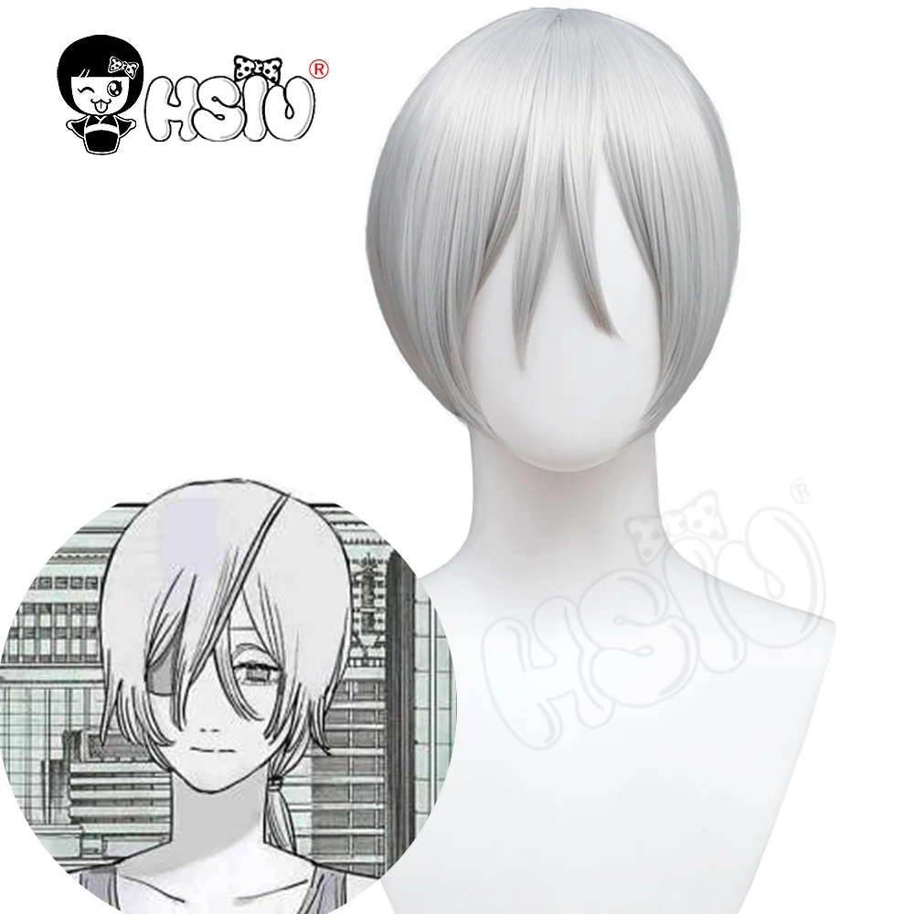 HSIU Quanxi Wig Anime Chainsaw Man Cosplay Silver gray long hair+Free Brand wig cap