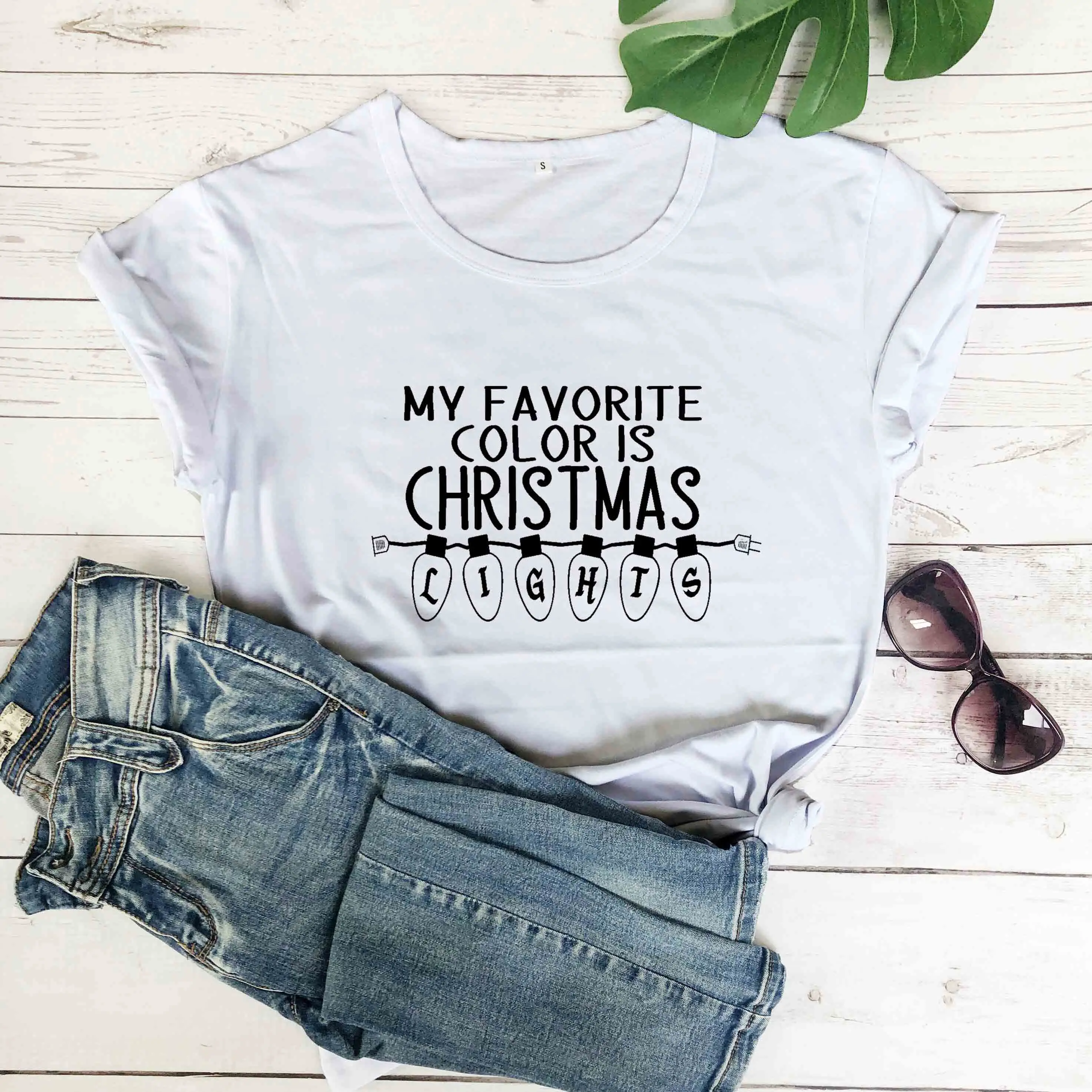 Women Fashion Unisex Tees Party Hipser Tops My Favorite Color Is Christmas Lights T Shrt Pure Graphic Funny Slogan Quote