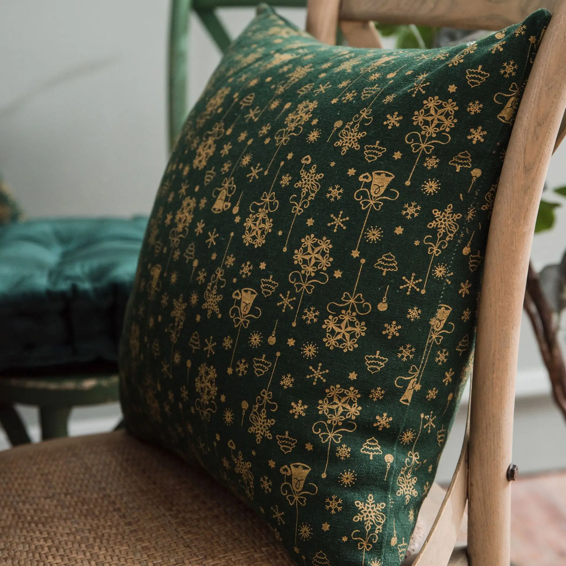 Green Bronzing Tablecloth with Christmas Pattern, Cloth, Pillowcase, Wedding Decoration, Banquet Table Cover, New Year