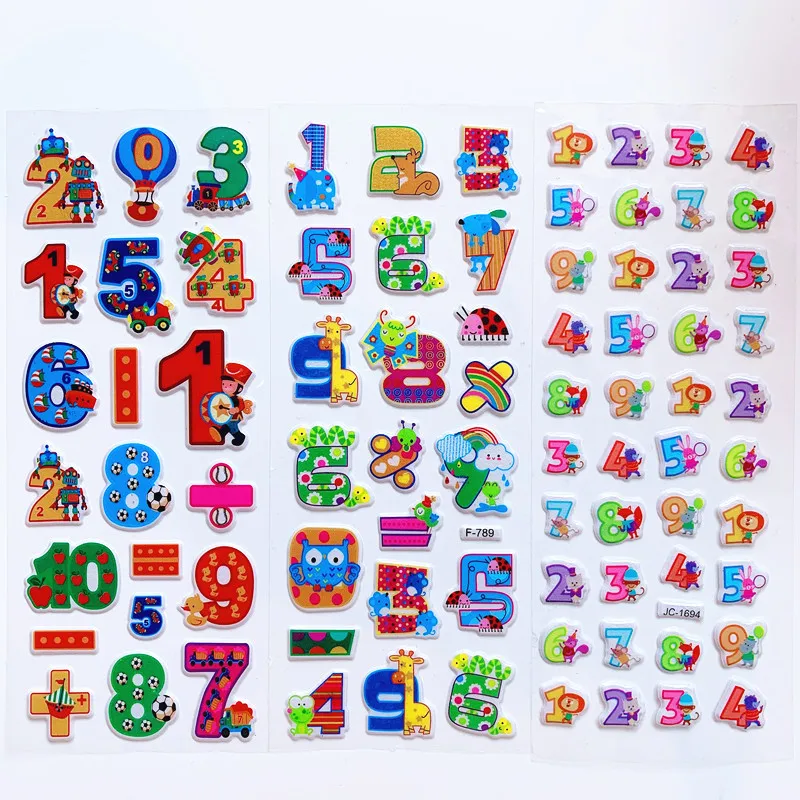 6 Blatt Kinderaufkleber 3D Puffy Bulk Cartoon Englische Alphabet Buchstaben Zahlen Aufkleber Lernspielzeug für Mädchen Jungen GYH – Detail 11