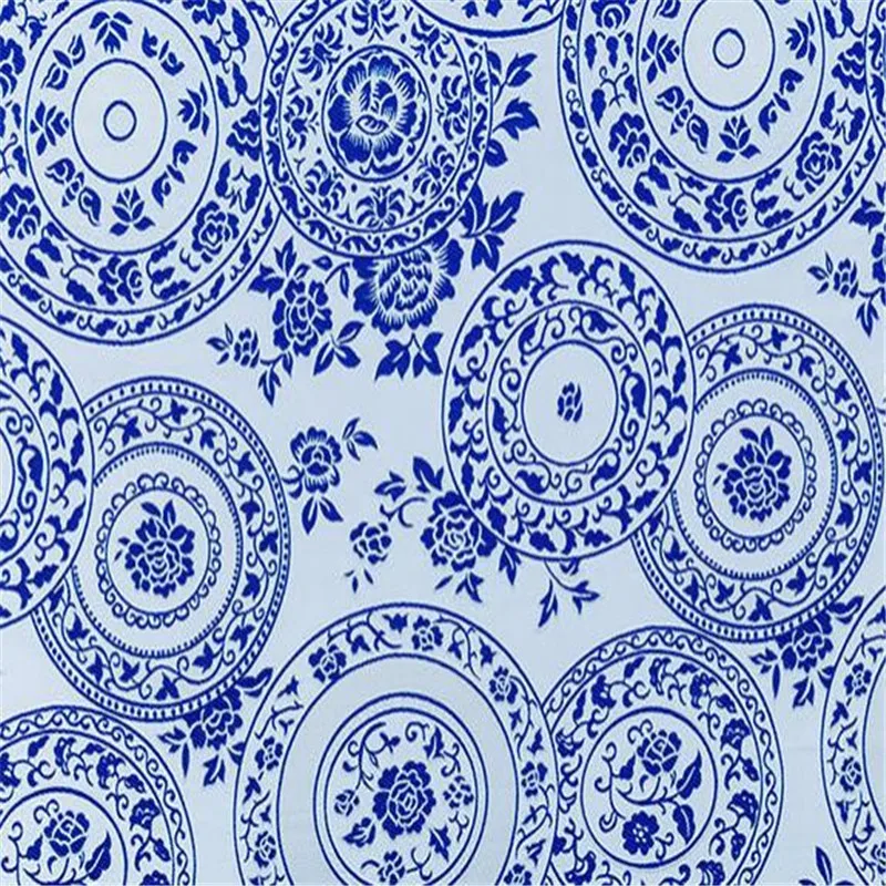 75x100cm Blue and White Porcelain Design Elegant Pattern Brocade Polyester Jacquard Fabrics for China Clothes