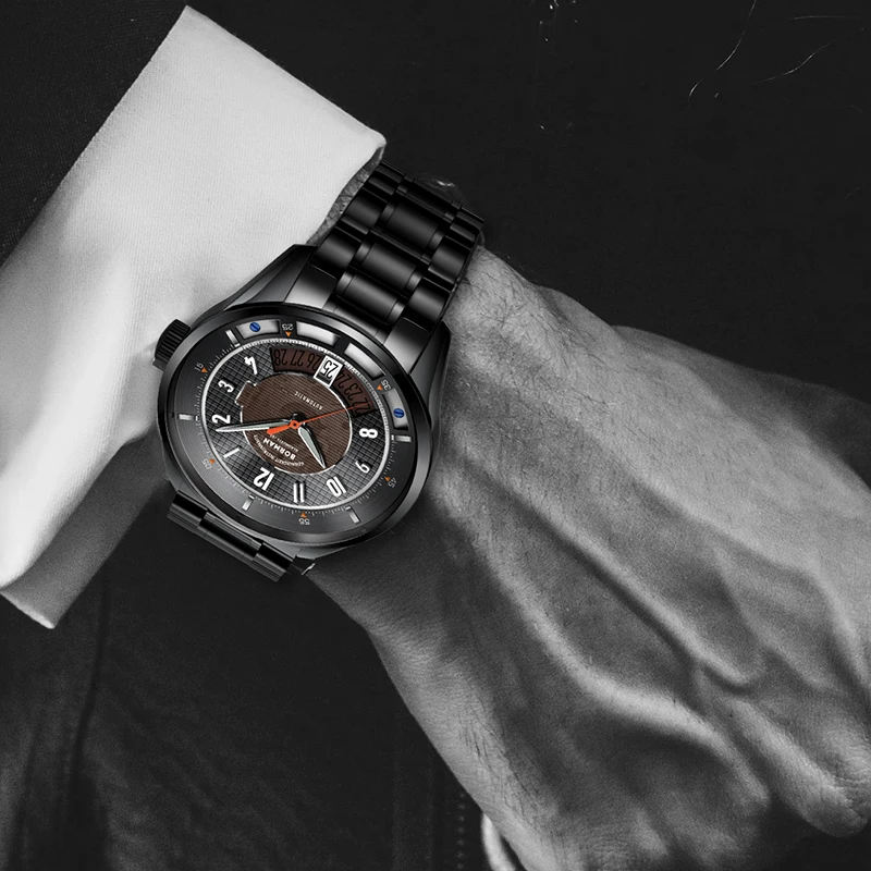 ボルマン-メンズ自動機械式ビジネスウォッチ,発光ハンド,防水,316lステンレススチール,新品