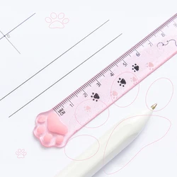 Règles droites en plastique avec patte de chat mignonne, école Kawaii, fournitures de bureau, accessoires de licence, prix étudiant, outils de dessin