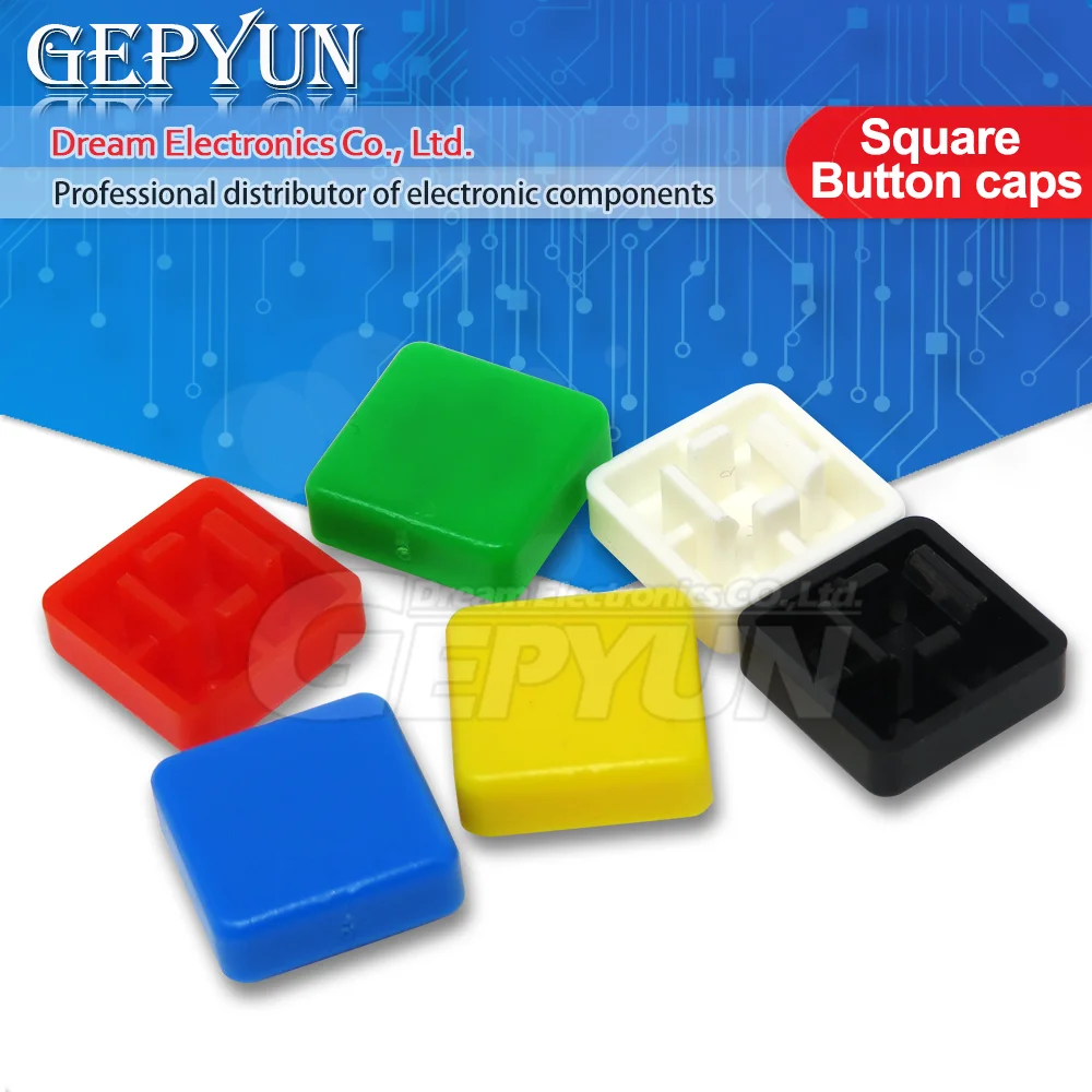 50PCS A14 6color square button cap fits 12*12*7.3 red yellow blue green white black cap 12x12x7.3mm