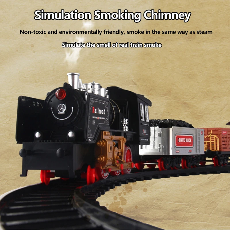 666CM DIY Assembly Train Simulation Classic Spray Remote Control Locomotive Siren Sound Track Rich Scene Electric RC Train Toys