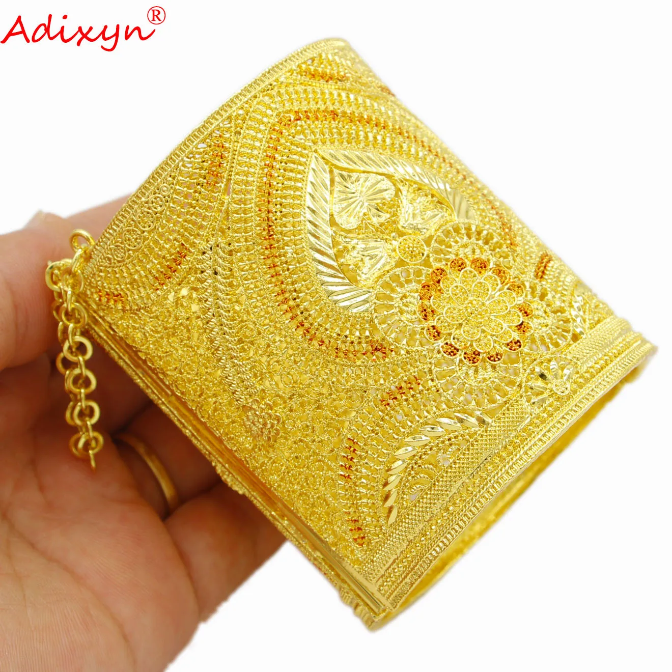 Adixyn Indian Heart 24k Gold Color Bangles for Women New African Arab Middle East Cuff Bracelet Wedding Party Gifts N07201