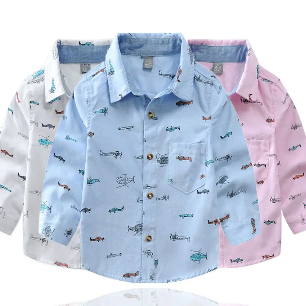 

2021 New Kids Boys Shirts Print Pattern Design 100%Cotton Children Long Sleeve Shirts For Infant Boy 2-10 Years Wear DWQ090